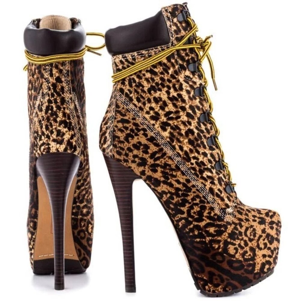 Authentic ZiGi Girl Z-JO Leopard Print Platform Boots 6" Heel